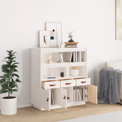 vidaXL Solid Wood Pine Highboard Sideboard Storage Cupboard Multi Colours - White