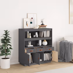 vidaXL Solid Wood Pine Highboard Sideboard Storage Cupboard Multi Colours - Grey