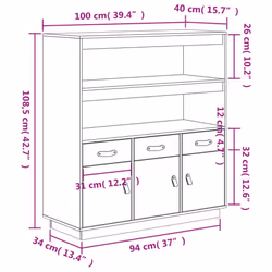 vidaXL Solid Wood Pine Highboard Sideboard Storage Cupboard Multi Colours - Grey