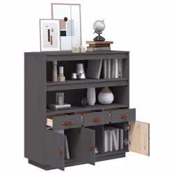 vidaXL Solid Wood Pine Highboard Sideboard Storage Cupboard Multi Colours - Grey - Additional view 4