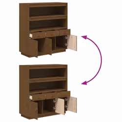vidaXL Solid Wood Pine Highboard Sideboard Storage Cupboard Multi Colours - Honey brown - Additional view 9
