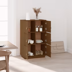 vidaXL Solid Wood Pine Highboard High Sideboard Buffet Cupboard Multi Colours - Honey brown