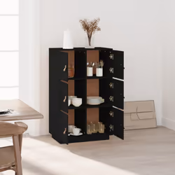 vidaXL Solid Wood Pine Highboard High Sideboard Buffet Cupboard Multi Colours - Black