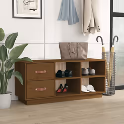 vidaXL Solid Wood Pine Shoe Bench Shoe Storage Cabinet Unit Rack Multi Colours - honey brown