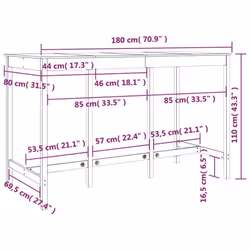 vidaXL Solid Wood Pine Bar Table Wooden Dinner Table Multi Colours Multi Sizes - Brown, 180 x 80 x 110 cm - Additional view 6