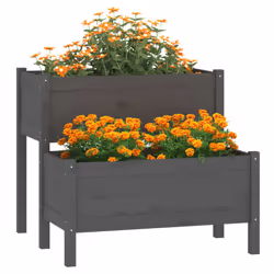 vidaXL Solid Wood Pine Planter Raised Bed Multi Colours 110/84.5x84x75 cm - Grey, 84.5 x 84 x 75 cm - Additional view 2