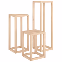 vidaXL Plant Stand Set 3 Piece Garden Holder Flower Stand Solid Wood Pine - Brown