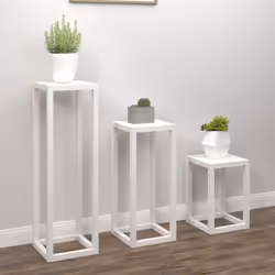 vidaXL Plant Stand Set 3 Piece Garden Holder Flower Stand Solid Wood Pine - White - Additional view 2
