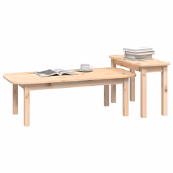 vidaXL Solid Wood Pine Coffee Table Set 2 Piece Side End Table Multi Colours - brown