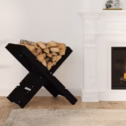vidaXL Solid Wood Pine Log Holder Rack Lumber Storage Carrier Multi Colours - Black