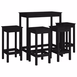 vidaXL Solid Wood Pine Bar Set 5 Piece Wooden Kitchen Bistro Set Multi Colours - Black