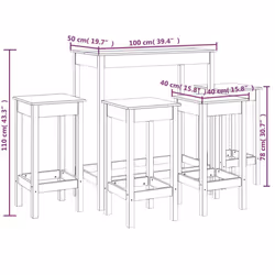 vidaXL Solid Wood Pine Bar Set 5 Piece Wooden Kitchen Bistro Set Multi Colours - Black