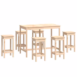 vidaXL Solid Wood Pine Bar Set 7 Piece Bistro Table and Chair Multi Colours - Brown