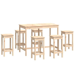 vidaXL Solid Wood Pine Bar Set 7 Piece Bistro Table and Chair Multi Colours - Brown