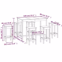 vidaXL Solid Wood Pine Bar Set 7 Piece Bistro Table and Chair Multi Colours - Brown