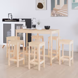 vidaXL Solid Wood Pine Bar Set 7 Piece Bistro Table and Chair Multi Colours - Brown