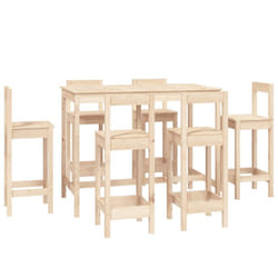 vidaXL Solid Wood Pine Bar Set 7 Piece Wooden Bistro Bar Stool Multi Colours - Brown