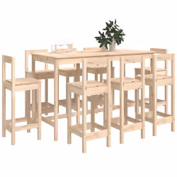 vidaXL Bar Set 9 Piece Kitchen Bistro Table and Chair Pub Set Solid Wood Pine - Brown