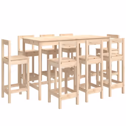 vidaXL Bar Set 9 Piece Kitchen Bistro Table and Chair Pub Set Solid Wood Pine - Brown - Additional view 4