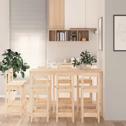 vidaXL Bar Set 9 Piece Kitchen Bistro Table and Chair Pub Set Solid Wood Pine - Brown - Additional view 8