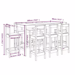 vidaXL Bar Set 9 Piece Kitchen Bistro Table and Chair Pub Set Solid Wood Pine - Brown - Additional view 9