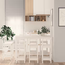 vidaXL Bar Set 9 Piece Kitchen Bistro Table and Chair Pub Set Solid Wood Pine - White - Additional view 4