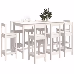 vidaXL Bar Set 9 Piece Kitchen Bistro Table and Chair Pub Set Solid Wood Pine - White - Additional view 5