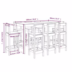 vidaXL Bar Set 9 Piece Kitchen Bistro Table and Chair Pub Set Solid Wood Pine - White - Additional view 7