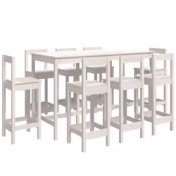 vidaXL Bar Set 9 Piece Kitchen Bistro Table and Chair Pub Set Solid Wood Pine - White - Additional view 8