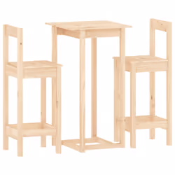 vidaXL Solid Wood Pine Bar Set 3 Piece Wooden Bistro Bar Stool Multi Colours - Brown