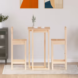 vidaXL Solid Wood Pine Bar Set 3 Piece Wooden Bistro Bar Stool Multi Colours - Brown - Additional view 5