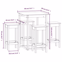 vidaXL Solid Wood Pine Bar Set 5 Piece Wooden Bistro Bar Stool Multi Colours - Brown