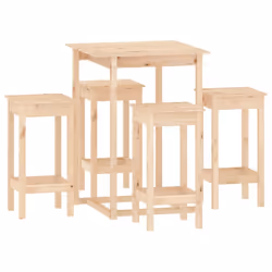 vidaXL Solid Wood Pine Bar Set 5 Piece Wooden Bistro Bar Stool Multi Colours - Brown - Additional view 8