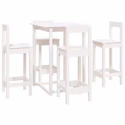 vidaXL Solid Wood Pine Bar Set 5 Piece Wooden Bistro Bar Stool Multi Colours - White