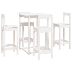 vidaXL Solid Wood Pine Bar Set 5 Piece Wooden Bistro Bar Stool Multi Colours - White