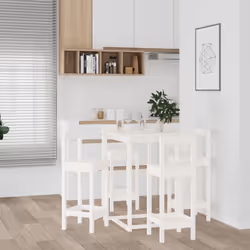 vidaXL Solid Wood Pine Bar Set 5 Piece Wooden Bistro Bar Stool Multi Colours - White