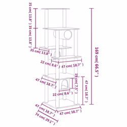 vidaXL Cat Tree with Sisal Scratching Posts Cream 169 cm Cat Scratch Tower