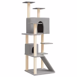 vidaXL Cat Tree with Sisal Scratching Posts 153 cm Cat Climber Multi Colours - light grey