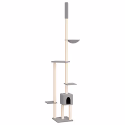 vidaXL Floor to Ceiling Cat Tree 258.5-284.5cm Cat Scratch Tower Multi Colours - light grey
