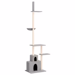 vidaXL Floor to Ceiling Cat Tree 250.5-276.5cm Cat Scratch Tower Multi Colours - light grey