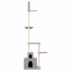 vidaXL Floor to Ceiling Cat Tree 250.5-276.5cm Cat Scratch Tower Multi Colours - light grey
