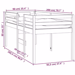 vidaXL High Sleeper Bed Bedroom Loft Bed Frame Kids Bedstead Solid Wood Pine - Brown, 90 x 200 cm - Additional view 3