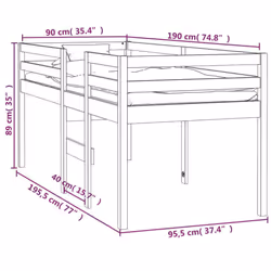 vidaXL High Sleeper Bed Bedroom Loft Bed Frame Kids Bedstead Solid Wood Pine - White, 90 x 190 cm - Additional view 3