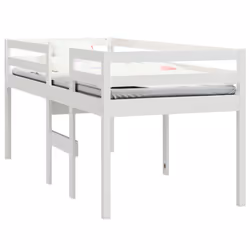vidaXL High Sleeper Bed Bedroom Loft Bed Frame Kids Bedstead Solid Wood Pine - White, 75 x 190 cm
