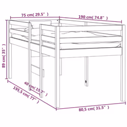 vidaXL High Sleeper Bed Bedroom Loft Bed Frame Kids Bedstead Solid Wood Pine - White, 75 x 190 cm