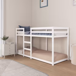 ) vidaXL Bunk Bed Bedroom Kids Bed Frame Children Twin Sleeper Solid Wood Pine - White, 80 x 200 cm (W x L - Additional view 2