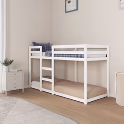 ) vidaXL Bunk Bed Bedroom Kids Bed Frame Children Twin Sleeper Solid Wood Pine - White, 75 x 190 cm (W x L
