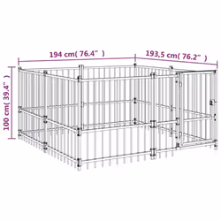 vidaXL Outdoor Dog Kennel Steel Puppy Crate Pet Cage Enclosure Multi Sizes - 194 x 193.5 x 100 cm - Additional view 5