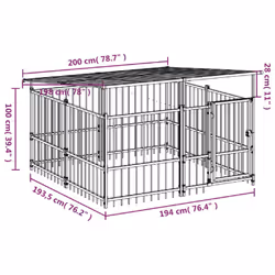 vidaXL Outdoor Dog Kennel Steel Puppy Crate Pet Cage Enclosure Multi Sizes - 200 x 198 x 128 cm - Additional view 7