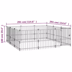 vidaXL Outdoor Dog Kennel Steel Dog Crate Pet Cage Puppy Enclosure Multi Sizes - 291 x 291 x 100 cm